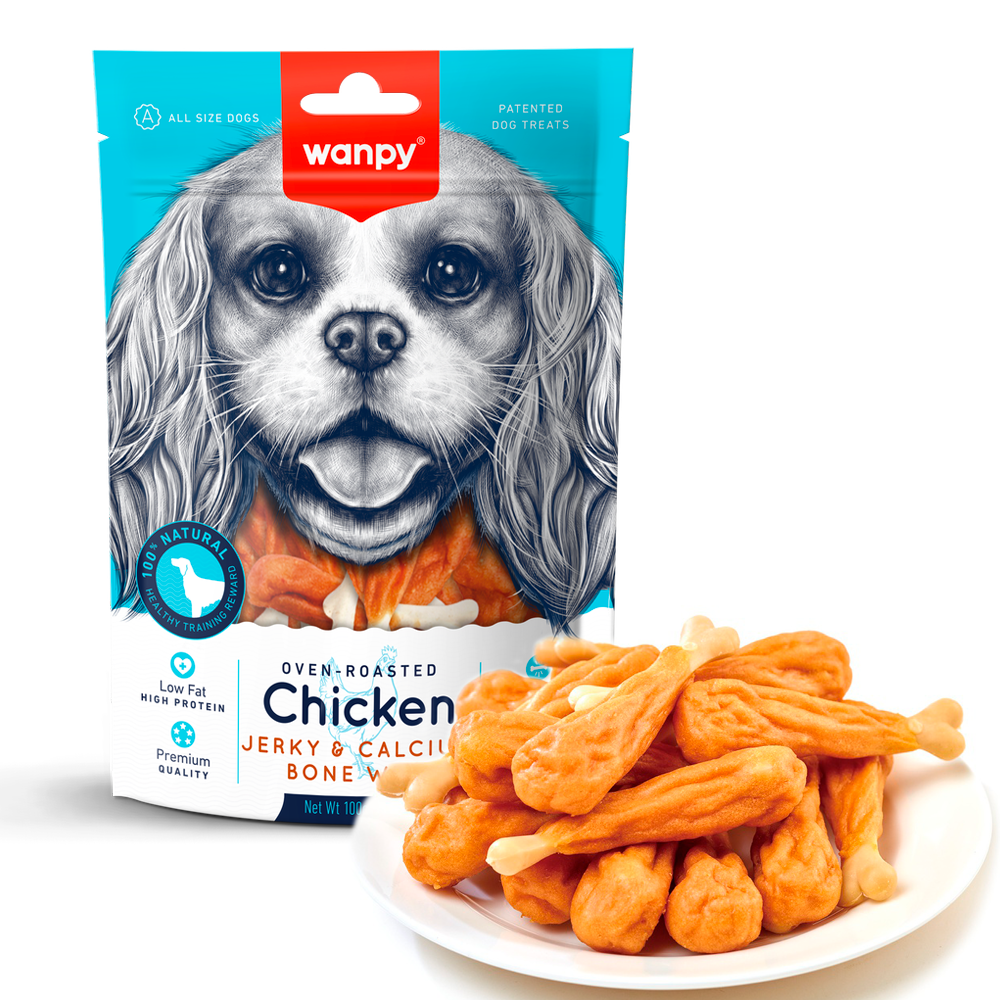 Wanpy Dog Chicken Jerky & Calcium Bone Wrap 100g