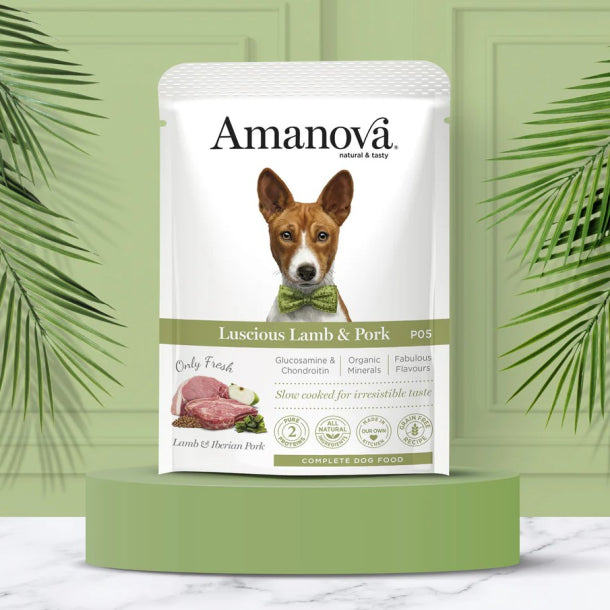 Amanova Velsmagende Lam & Gris - Kornfrit vådfoder til voksne hunde - 100 g